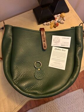Go Forth Goods Celeste Forest Green Leather Hobo Bag with Saddle Strap